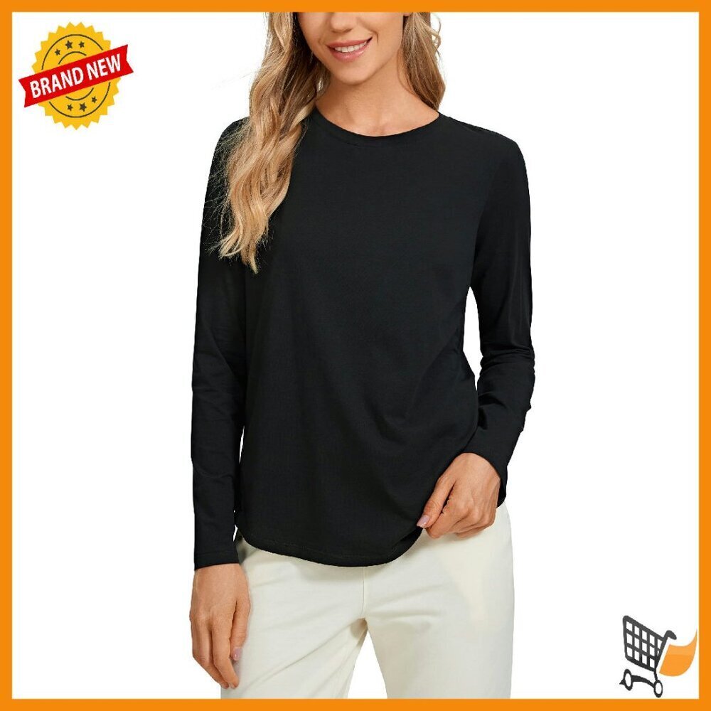 Soft Pima Cotton Long Sleeve Crewneck Top for Yoga & Casual Wear